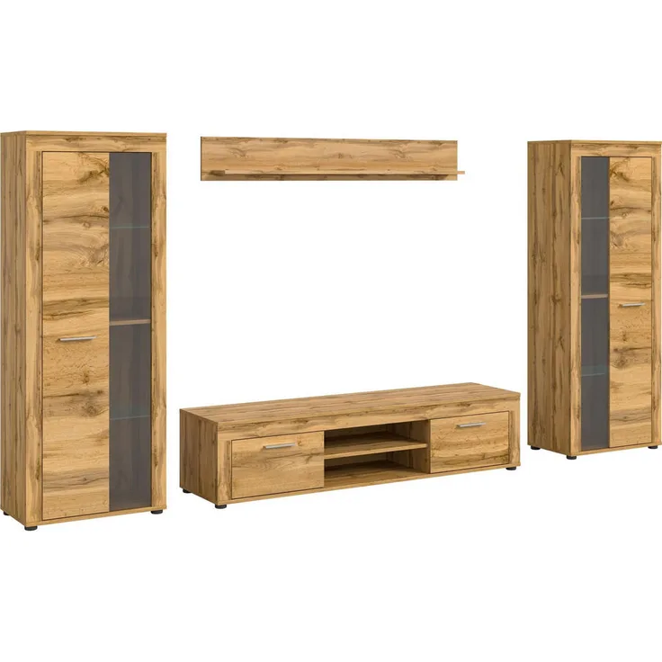 Xonox Wohnwand, Braun, Holzwerkstoff, 310x159x35 cm, moderne Wohnkombination mit offenen Fächern