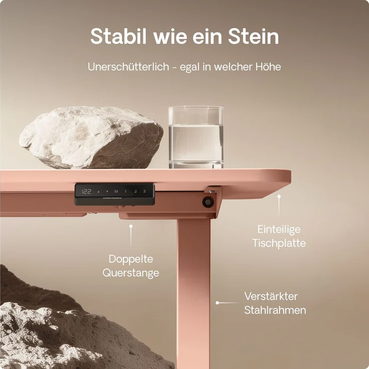 Desktronic HomeOne Elektrisch höhenverstellbarer Schreibtisch 140x70cm Weiß/Rosa mit Memory-Funktion, Anti-Kollisions Technologie, USB-A und USB-C-Ladeanschlüssen – Bild 4