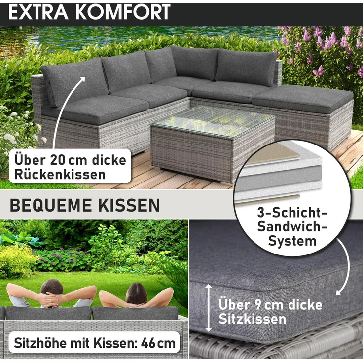 BRAST Gartenmöbel Lounge Sofa Couch Set Oase Grau Poly-Rattan für 4 Personen – Bild 5
