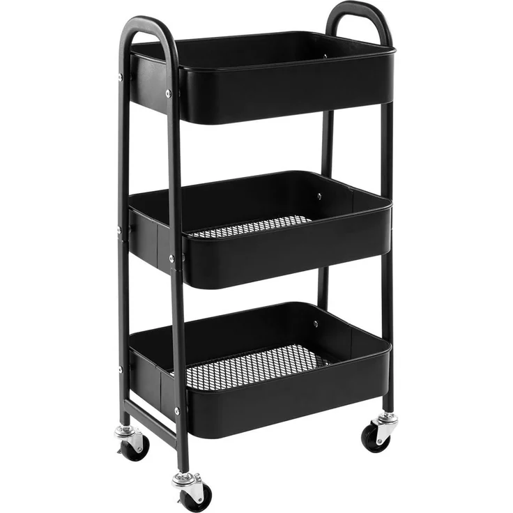 DOEWORKS Rollwagen Metall Aufbewahrungswagen Küchenwagen 3-Etagen, Servierwagen Organizer Wagen mit Rädern für Wohnzimmer Schlafzimmer Make-up Badezimmer Büro, Schwarz – Bild 1