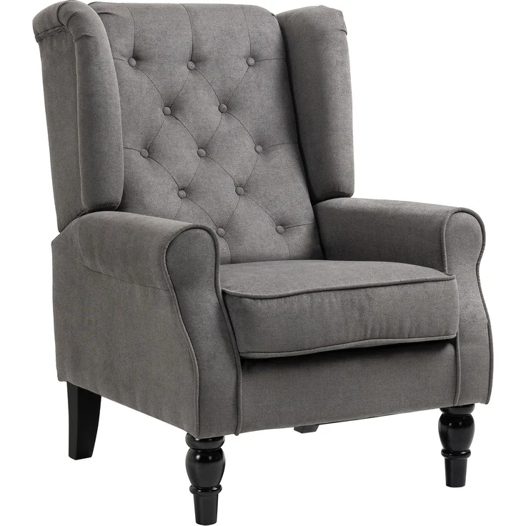 Wohnora-Ohrensessel im Vintage-Design, Lesesessel, Akzentsessel, Holzbeine, Knopfheftung, Grau + Schwarz,H 102cm x T 74cm x B 86cm,Dunkelgrau – Bild 1