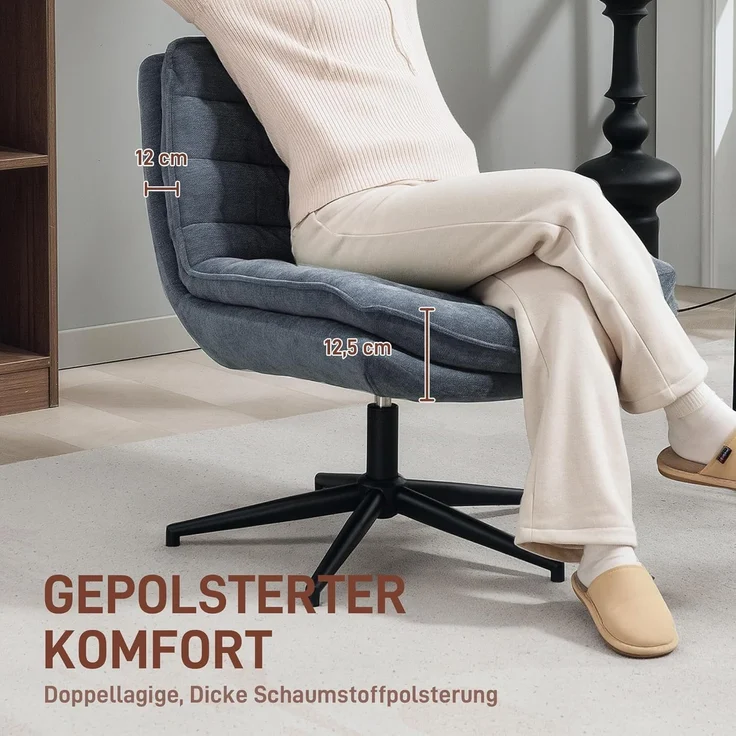 HOMCOM Bürostuhl Schreibtischstuhl ohne Armlehnen mit breiter Sitzfläche (Schneidersitz Stuhl, 1 St), Doppellagige dicke Drehstuhl mit Leinenoptik – Bild 5