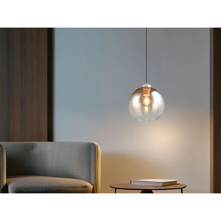 LED Pendelleuchte höhenverstellbar 1-flammig mit Glaskugel Bernstein, Ø 25cm – Bild 5