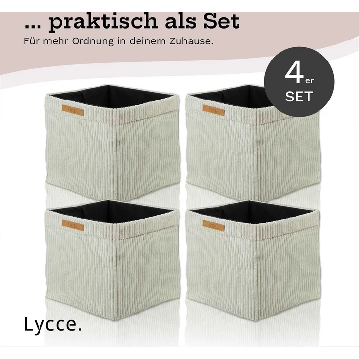 Lycce faltbare Aufbewahrungsbox, 4er Set - Cord, passend für Kallax Regal, abnehmbarer Bezug, robust, formstabil Beige 31x33x33cm – Bild 6