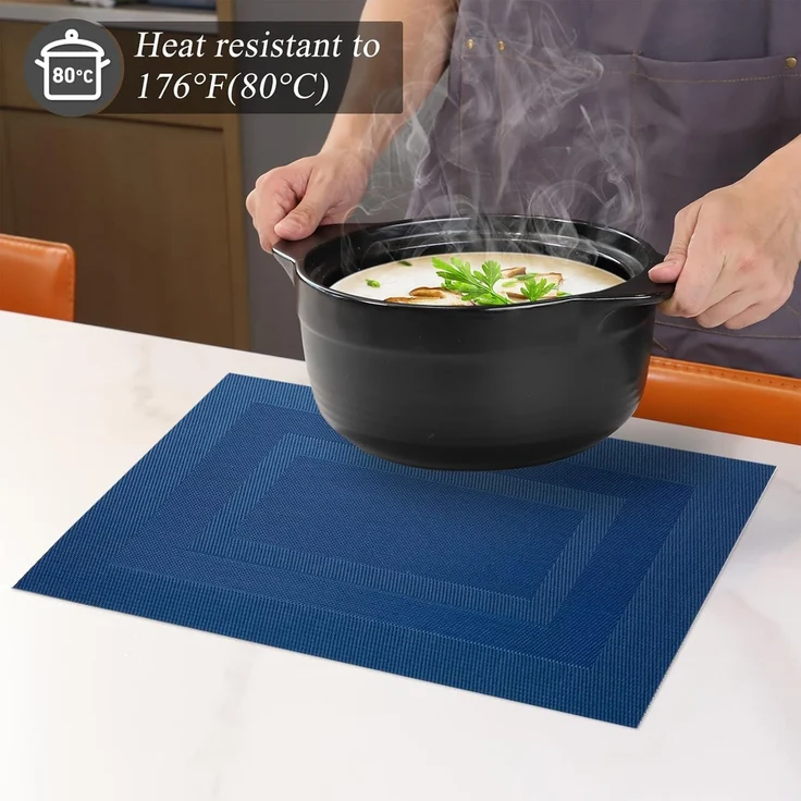 ABC 8-teiliges strapazierfähiges und hitzebeständiges Vinyl-Tischset, abwaschbar, 45 x 30 cm, dunkelblau – Bild 5