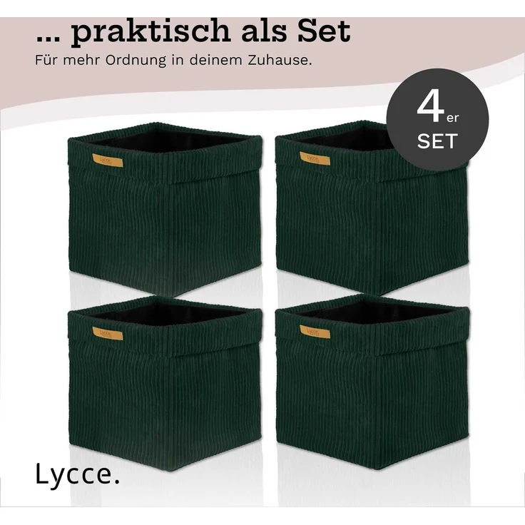 Lycce faltbare Aufbewahrungsbox, 4er Set - Cord, passend für Kallax Regal, abnehmbarer Bezug, robust, formstabil Grün 31x33x33cm – Bild 6