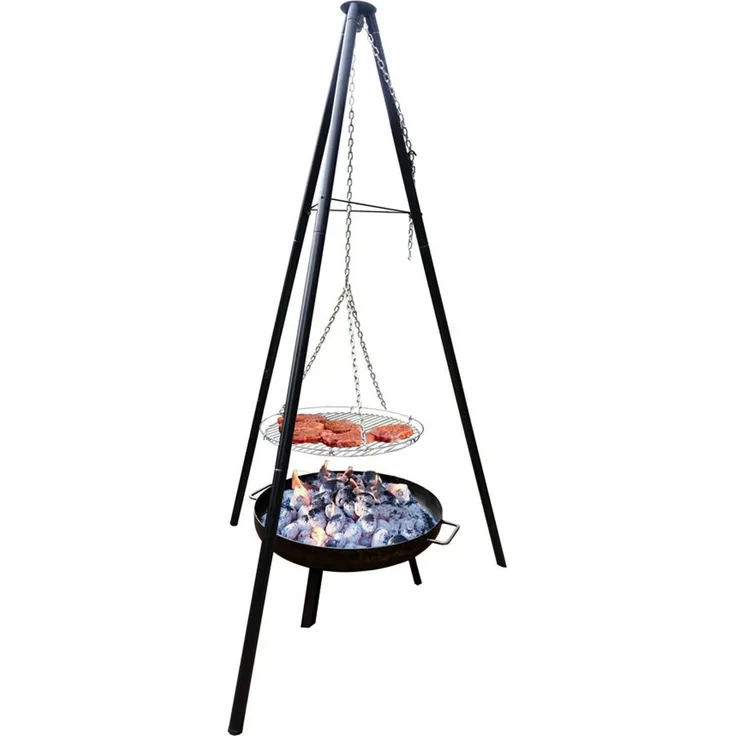 Juergen Westerholt Multi-Grillset Oslo mit Feuerschale, Grillrost, Kochtopf & Fischfilethalter, Schwarz, 15L