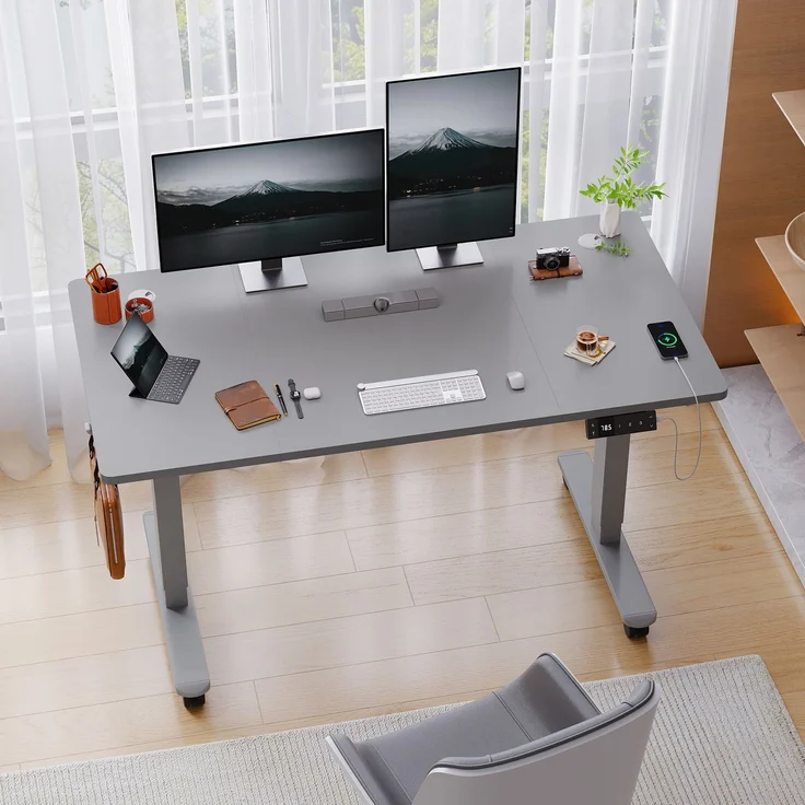 Devoko Elektrisch Höhenverstellbarer Schreibtisch Holzwerkstoff und Metall Grau 120 x 80 x 72-118 cm – Bild 1