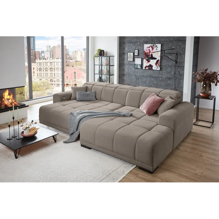 Wohnlandschaft >Puppet< Kopfteilverstellung, Sitzverstellung, taupe - 301x113x195cm (BxHxT)