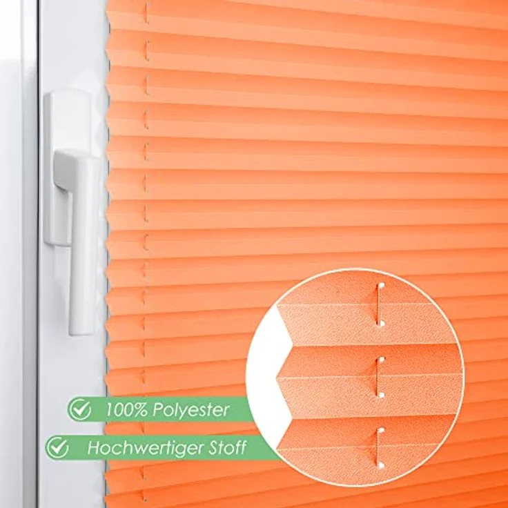 bobodeco Plissee Klemmfix Faltrollo Jalousie Orange 50x130cm, Sichtschutz und Sonnenschutz, lichtdurchlässig und blickdicht, ohne Bohren, für Fenster & Tür – Bild 2