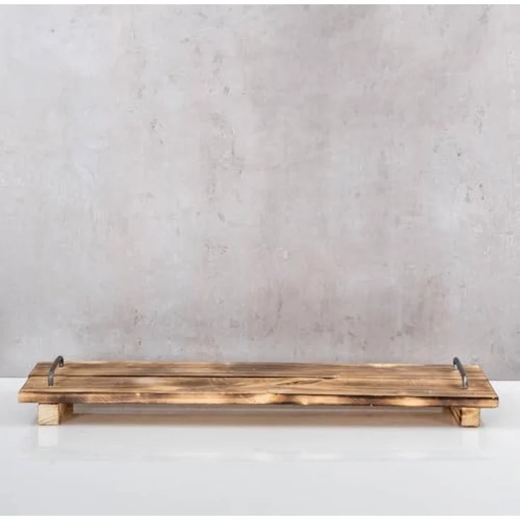 Levandeo® Dekotablett, Tablett Holz L60cm Naturbraun Geflammt Serviertablett Deko Küchen – Bild 6