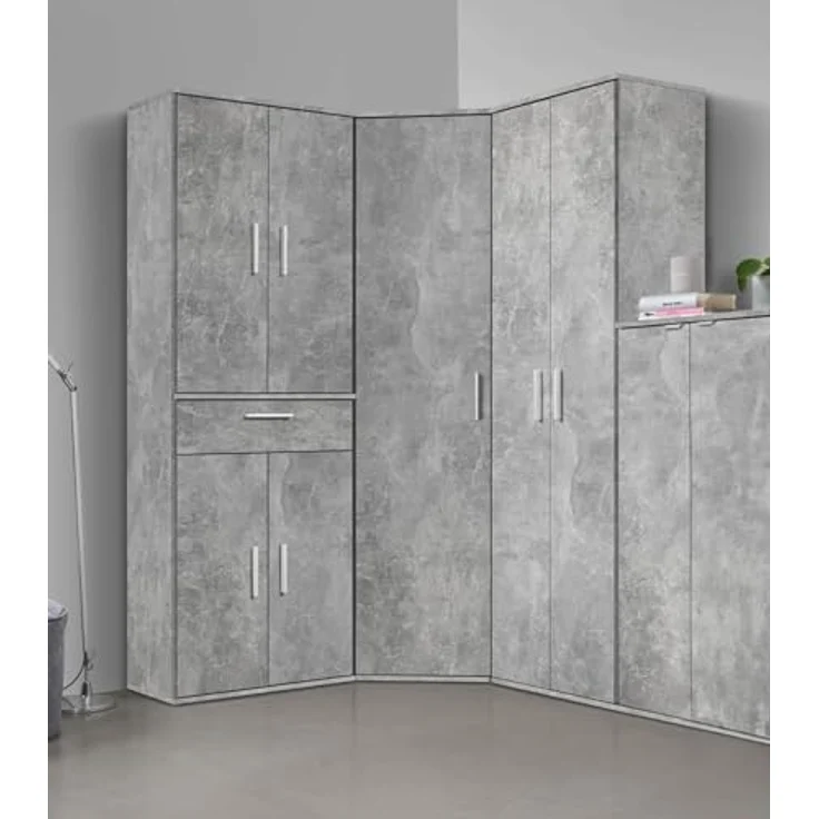 mokebo® Mehrzweckschrank 60 cm Breite mit Einlegeböden 'Der Schlanke', schmaler Schrank in Grau aus Holz, grifflose Öffnung, funktionaler Aktenschrank | Betonoptik – Bild 5