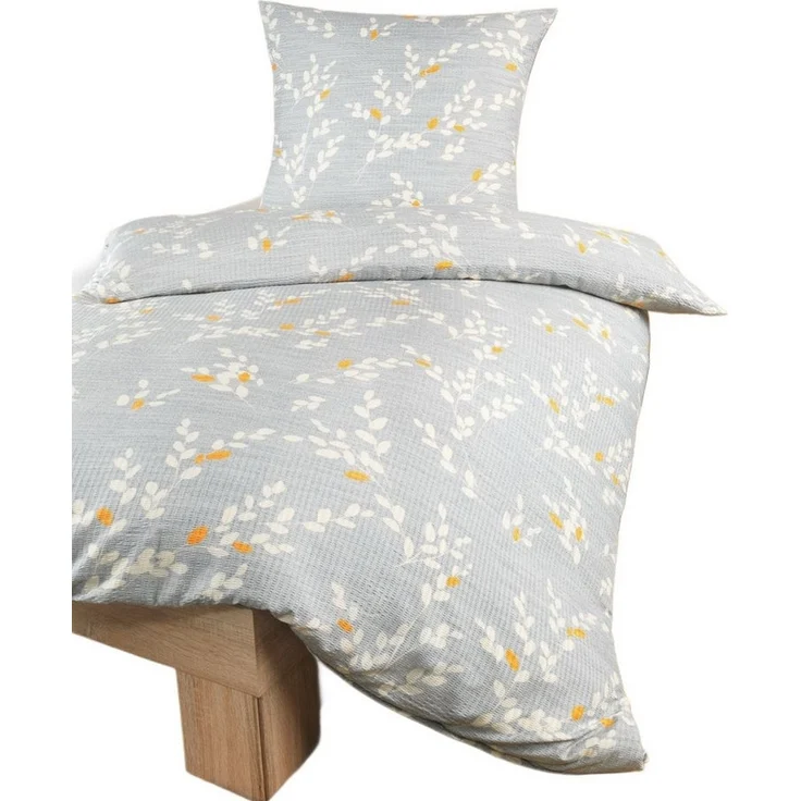 soma Bettwäsche Seersucker135x200 80x80 Zweige grau gold sale Geschenk, Microfaser Seersucker, 2 teilig, Ideal für Frühling Sommer Reißverschluss absolut bügelfrei ganzjährig – Bild 2
