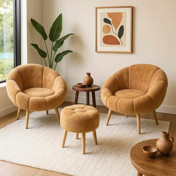 Hanah Home 'Lida Wellsoft - Brown' Ohrensessel- und Hocker-Set (3-teilig), Braun, 75 x 100 x 42 cm – Bild 1