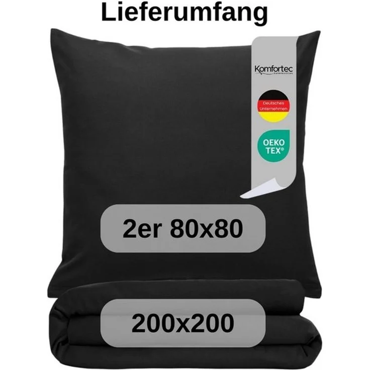 Komfortec Premium Bettwäsche 200x200 mit 2 Kissenbezug 80x80 cm Set aus Gebürstetes Mikrofaser - Schwarz – Bild 4