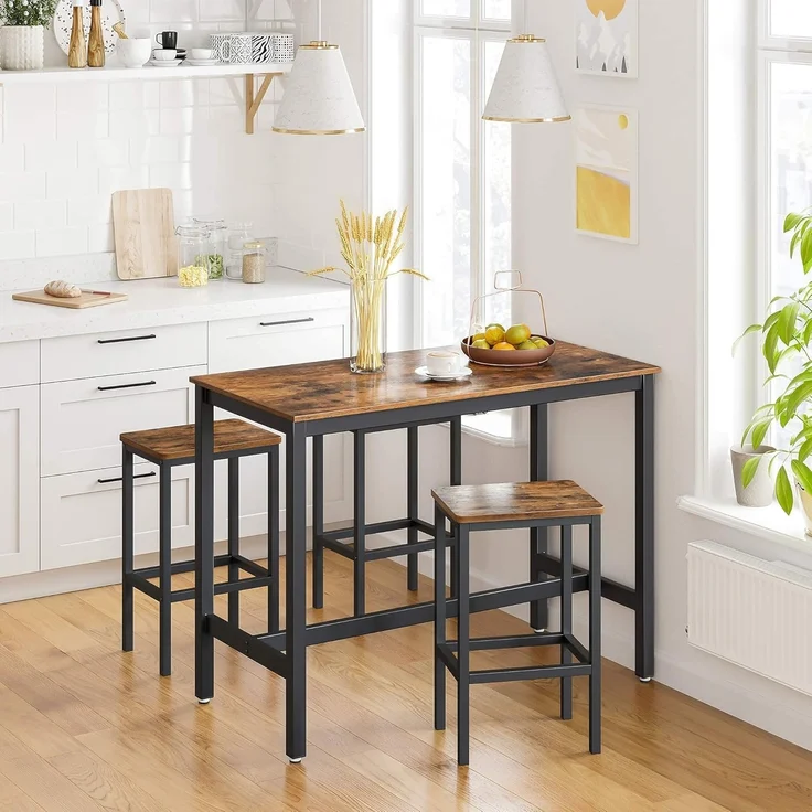 Vasagle 'LBT15X', Bartisch-Set Stehtisch mit 2 Barhockern, vintagebraun-schwarz, 120 x 60 x 90 cm – Bild 9