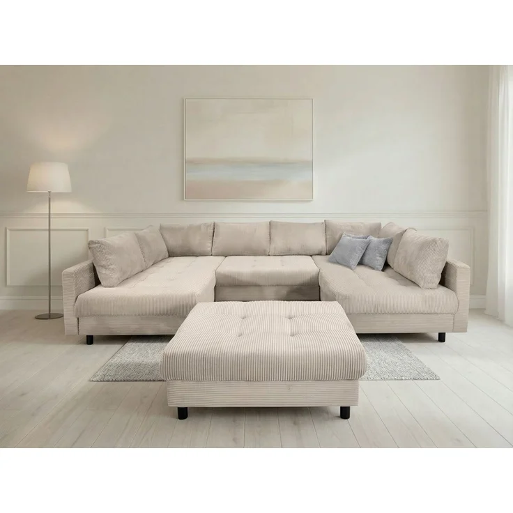 COLLECTION AB Wohnlandschaft Antonia U-Form, B: 298 cm, Wohnlandschaft, Rückenkissen, 2 ottomane, Komfortablem Bonnelfederkern – Bild 1