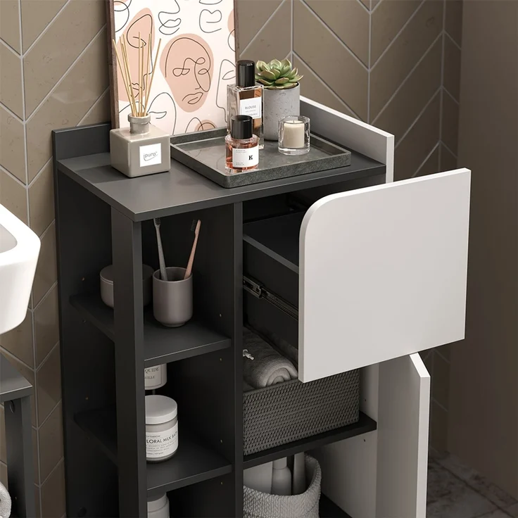 Midischrank Karen Anthrazit/Weiß 50 x 90 cm mit Tür und Schublade Vicco – Bild 4