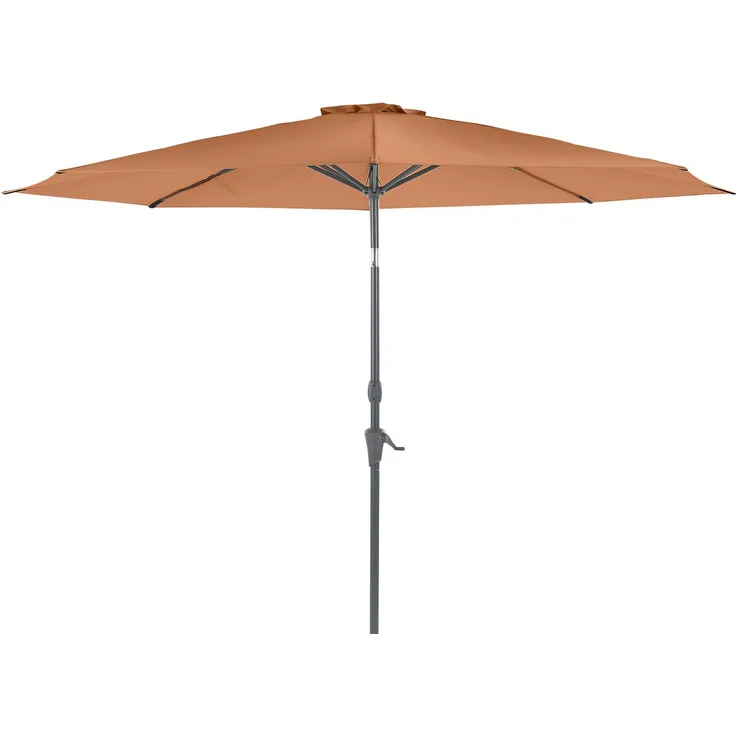 LECO Marktschirm Ø3m, Aluminiumgestell anthrazit, Fiberglasstreben, Polyester-Schirmtextil orange, mit Windschutz und Abknickfunktion