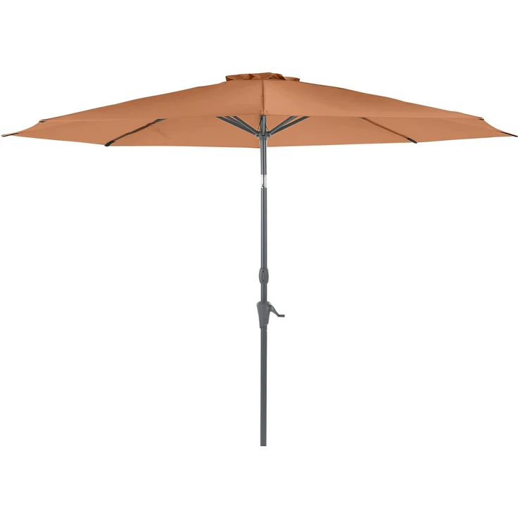 LECO Marktschirm Ø3m, Aluminiumgestell anthrazit, Fiberglasstreben, Polyester-Schirmtextil orange, mit Windschutz und Abknickfunktion – Bild 1