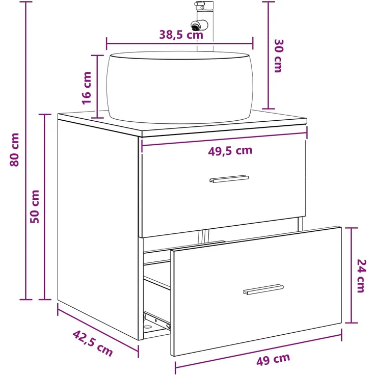 vidaXL Wandmontierter Waschbeckenunterschrank Altholz 890316 – Bild 9