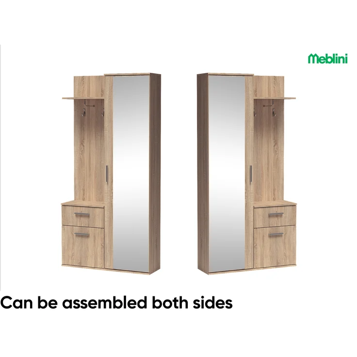 MEBLINI Garderobenschrank Flur mit Spiegel - LUXOR - 97x30x195cm R/L - Sonoma Eiche - Garderobe Schrank - Flurgarderobe schmal - Garderobe Flur Möbel Set - Flurschrank hoch – Bild 2