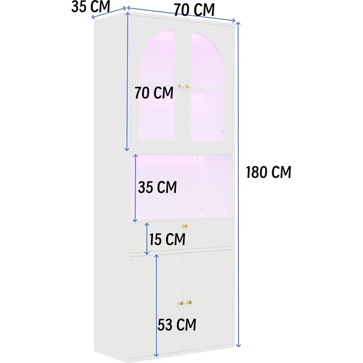 Vitrine 70 x 35 x 180 cm aus MDF und Glas, mit Schublade und RGB-LED-Beleuchtung – Bild 5