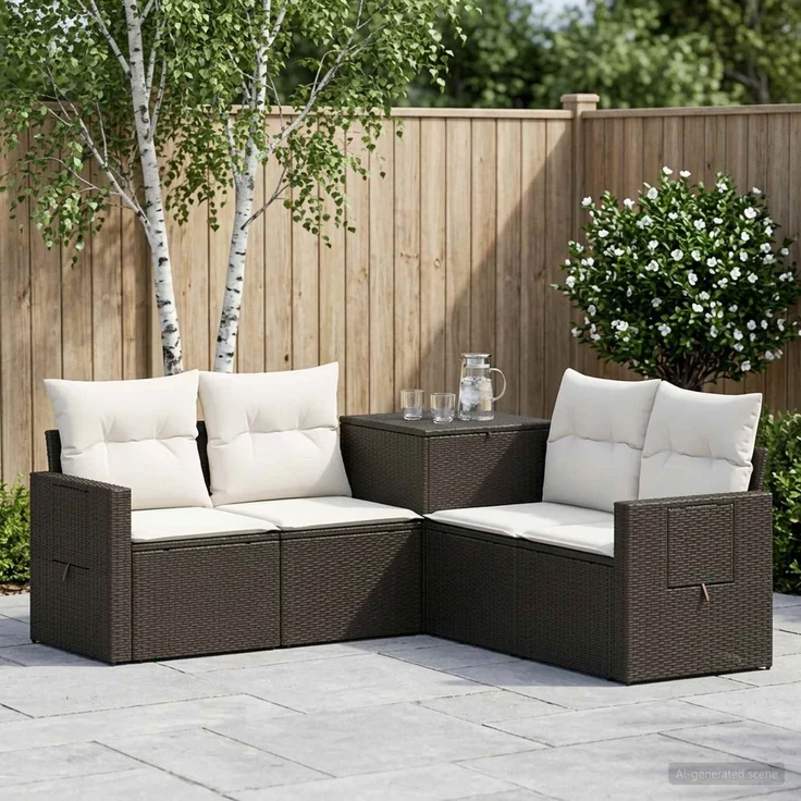 vidaXL Sofa Set 5 stk. Schwarz und Cremeweiß Polyrattan und Stahl 3447869 – Bild 1