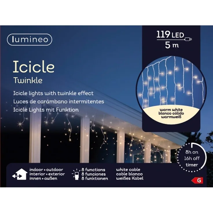 Kaemingk LED Lichtervorhang Icicle Lights 119 Lichter 5 m weiß