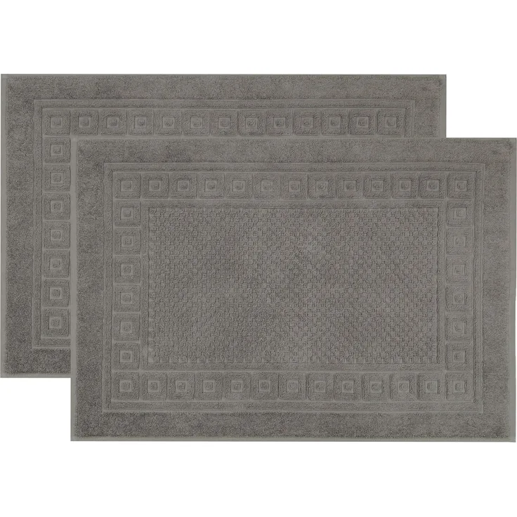 ZOLLNER 2er Set Badematte Badvorleger mit Waffelmuster, 100% Baumwolle, 50x70 cm, grau