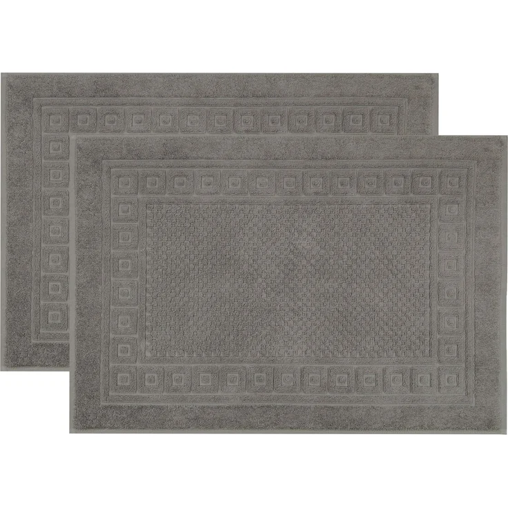 ZOLLNER 2er Set Badematte Badvorleger mit Waffelmuster, 100% Baumwolle, 50x70 cm, grau – Bild 1