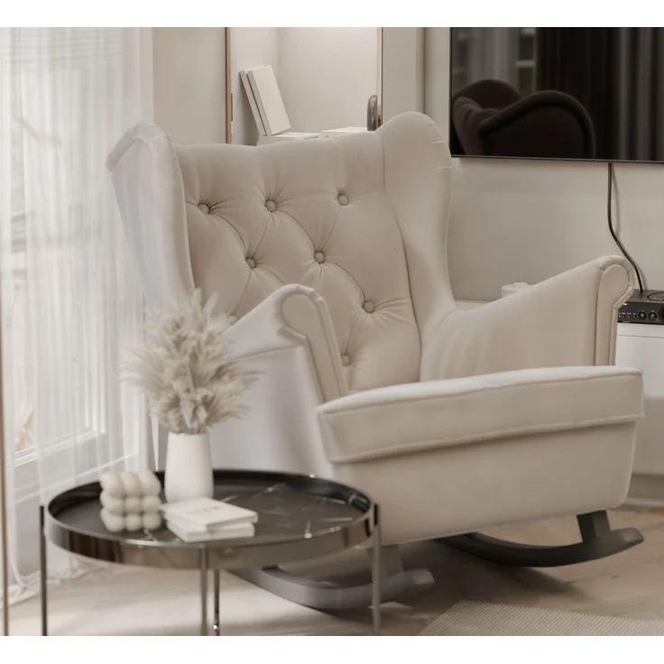 Schaukelsessel Ohrensessel Sessel NINON inkl. Hocker in Stoff Trinity Beige – Bild 4