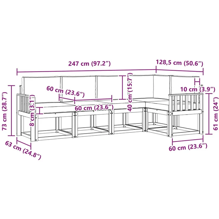 vidaXL Outdoor-Sofagarnitur 5 stk. 5-Sitzer Natur und Hellgrau 3366389 – Bild 9