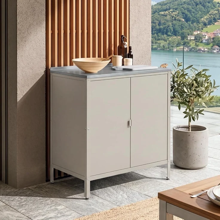 Outdoor Schrank Bolognano 92 x 80 x 50 cm Beige, matt [casa. pro] – Bild 1