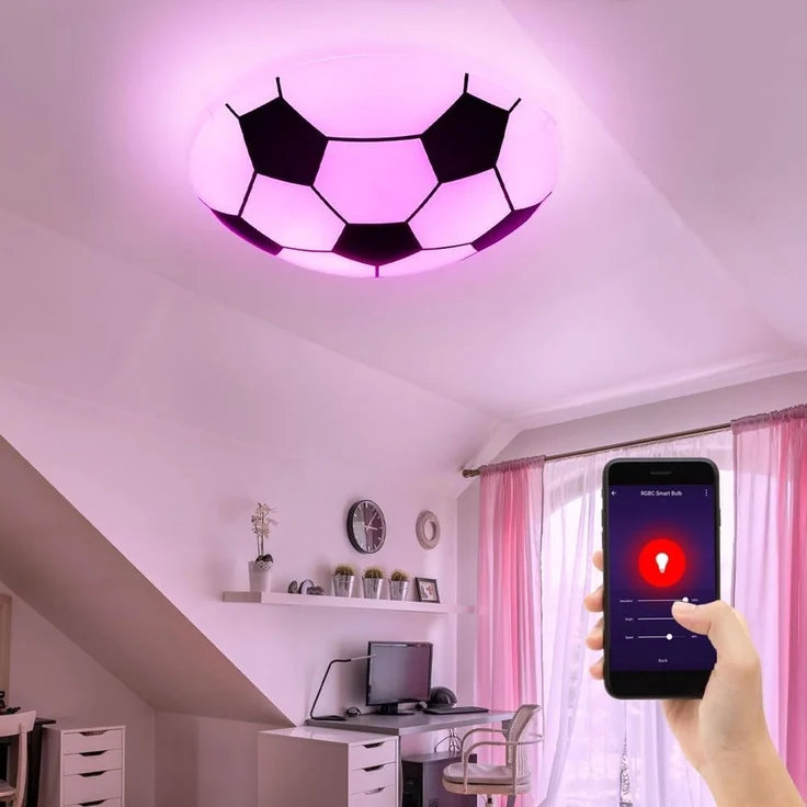 Smart Home RGB LED Deckenlampe, Fußball-Design, Glas, schwarz weiß, LEMMI – Bild 3
