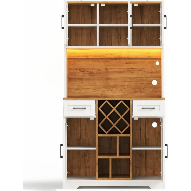 ZUBALIYA hoher Stauraumschrank mit LED-Beleuchtung / Vorratsschrank mit Weinregalen, mit weinschrank & Vitrinenschrank für Wohnzimmer und Esszimmer, 180 x 105 x 40 cm, fürs Wohnzimmer, mit Schubladen – Bild 4
