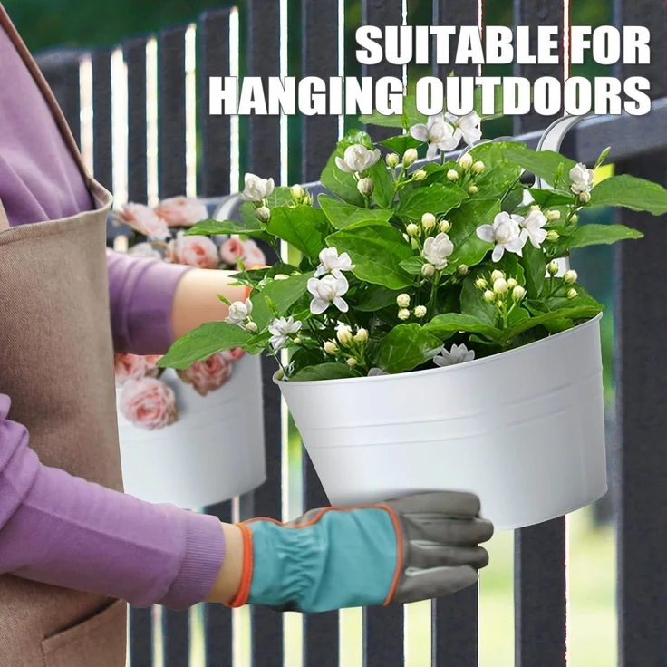 Metall Blumentopf 4er Set 27,5cm Hängender Eimer Weiß für Balkon Garten – Bild 5