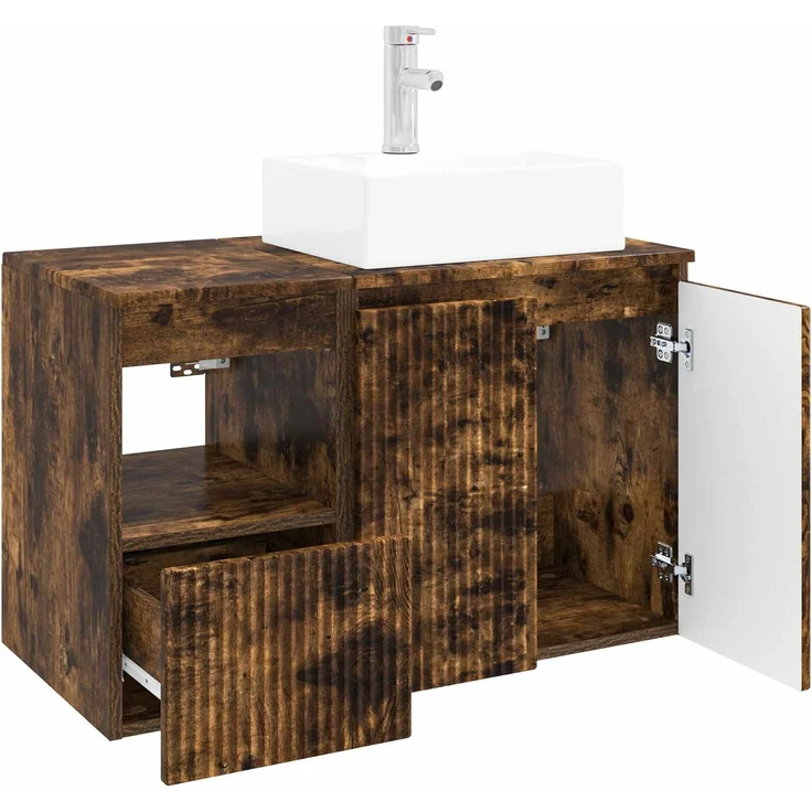 vidaXL Badezimmerschrank-Set 2 stk. Geräucherte Eiche 3404059 – Bild 4
