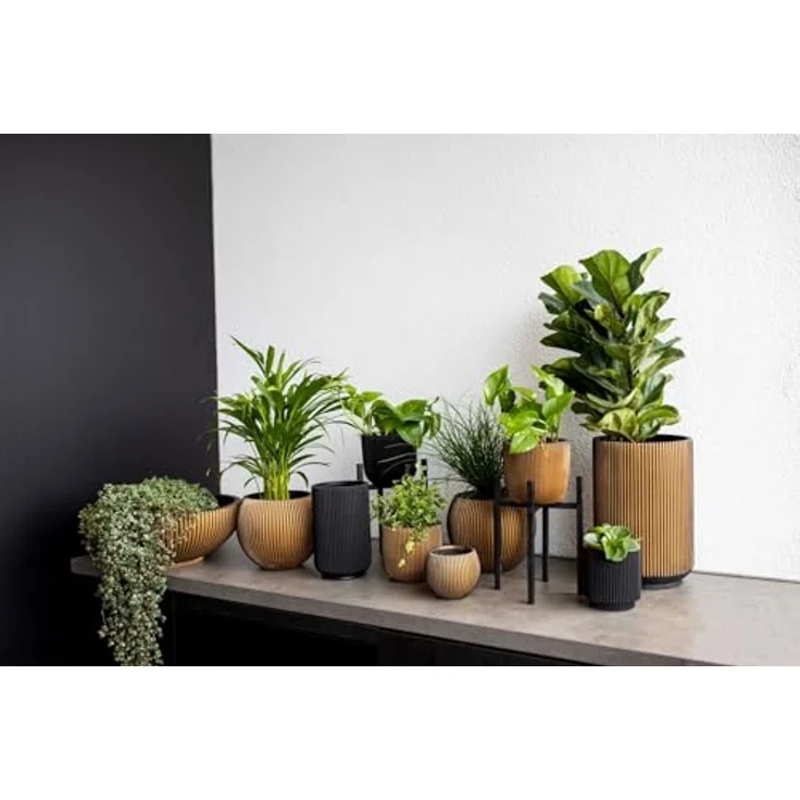 Capi Europe Übertopf rund Nature Groove, handgefertigt aus Polyester, Schwarz, Ø 14 x H 13 cm – Bild 2