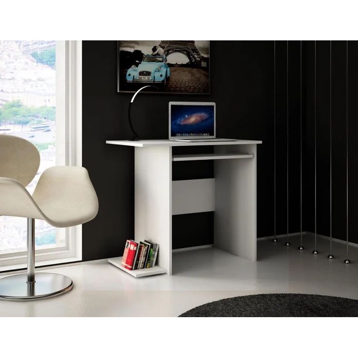 Home Collective Schreibtisch mit Regalen – 74 x 80 x 50 cm stabil Computertisch (Matte Oberfläche Schreibtisch – Aus laminierter Platte gefertigt), mit Metallrollenführungen mit Auszugssperre, Weiß – Bild 2