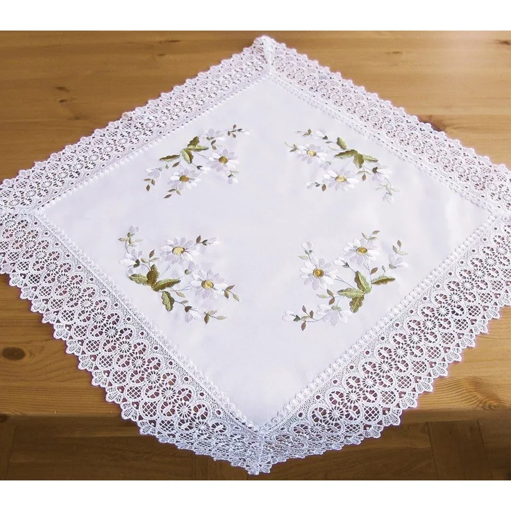 matches21 HOME & HOBBY Tischdecke Mitteldecke Stick Voile Stoff mit Häkelkante 60x60 cm (1-tlg)