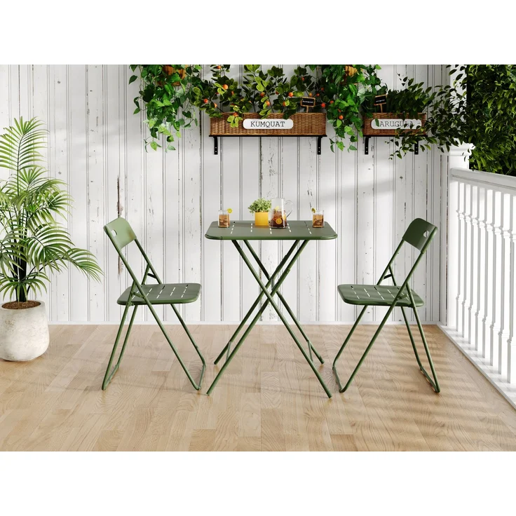 LVHOM Bistroset 3-tlg, Gartenmöbel-Set mit klappbaren Stühlen und Tisch, Balkonmöbel Set aus Stahl, wetterfeste Sitzgruppe, Grün – Bild 1