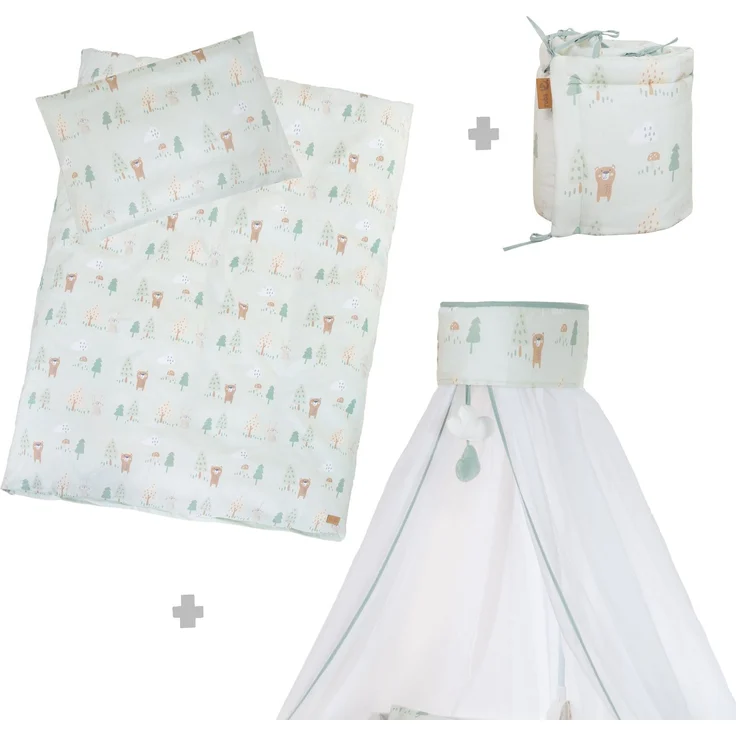 roba Kinderbettgarnitur 'Woodland Buddies' 4-teilig - Himmel, Nestchen & Bettwäsche - Pastellgrün – Bild 1