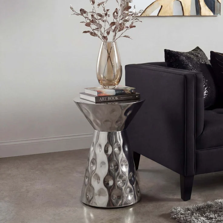 Beistelltisch Aluminium 36cm Silber Rund - Design Anstelltisch Metall - Loungetisch Alu - Moderner Sofatisch - Couchtisch Wohnzimmertisch Klein Handmade – Bild 2