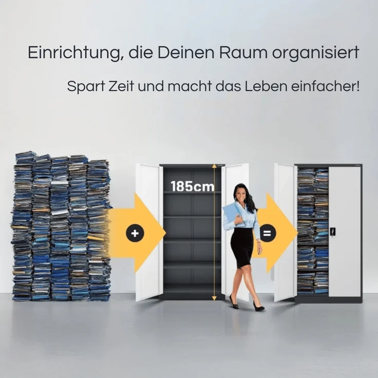 Aktenschrank abschließbar KADO - 5 Ebenen verstellbar, Flügeltüren | Metallschrank Werkstatt Mehrzweckschrank Büroschrank aus Stahl Werkzeugschrank, 185x90x40cm Anthrazit-Weiß – Bild 3