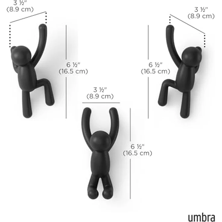Umbra Buddy Haken - Dekorative Wandhaken Garderobe für Jacken, Schals, Taschen, Rucksäcke, Handtücher und Mehr, 3er-Set, Schwarz – Bild 4