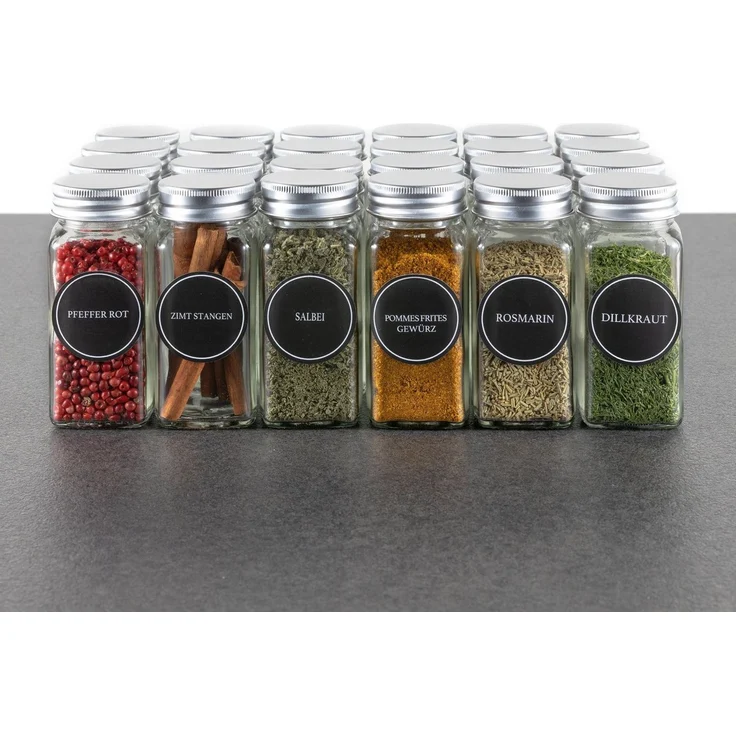 Hanseküche Gewürzbehälter Gewürzgläser Set mit Streueinsatz, Glas, (24 Gewürzgläser, 1-tlg, Set inkl. Zubehör), inkl. Ersatzstreueinsätze, Trichter und Reinigungsbürste – Bild 1