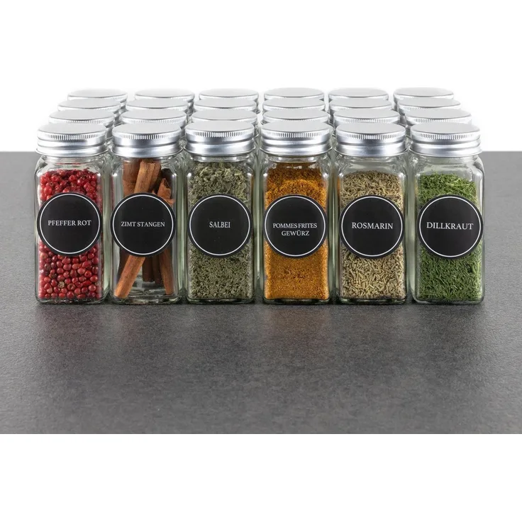 Hanseküche Gewürzbehälter Gewürzgläser Set mit Streueinsatz, Glas, (24 Gewürzgläser, 1-tlg, Set inkl. Zubehör), inkl. Ersatzstreueinsätze, Trichter und Reinigungsbürste