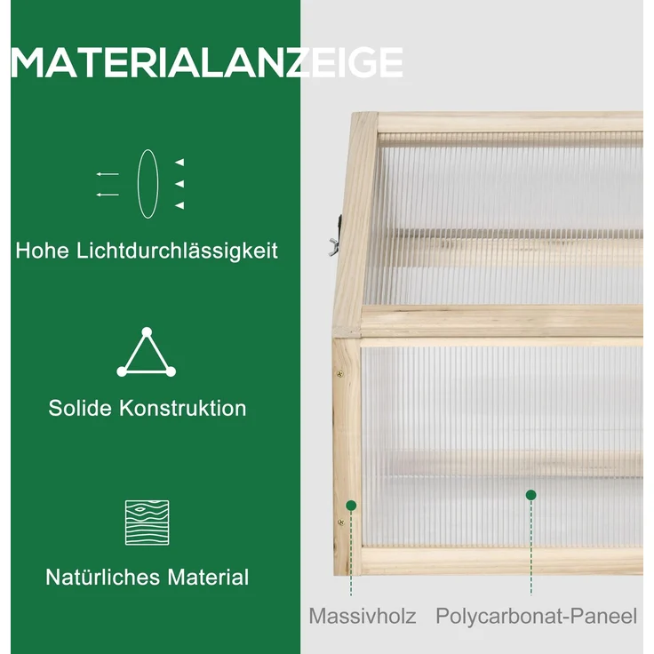 MELAYR, Mini-Gewächshaus, Kompaktes Pflanzenhaus aus Holz, Polycarbonat-Platten, 90 x 52 x 49.5 cm, Naturholz – Bild 6