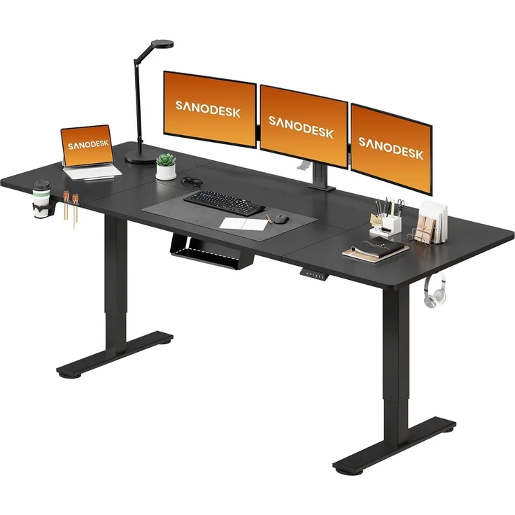SANODESK Höhenverstellbarer Schreibtisch 200x80 cm Schreibtisch Höhenverstellbar Elektrisch Ergonomischer Steh-Sitz Tisch Computertisch für Heimbüro Homeoffice(schwarz)